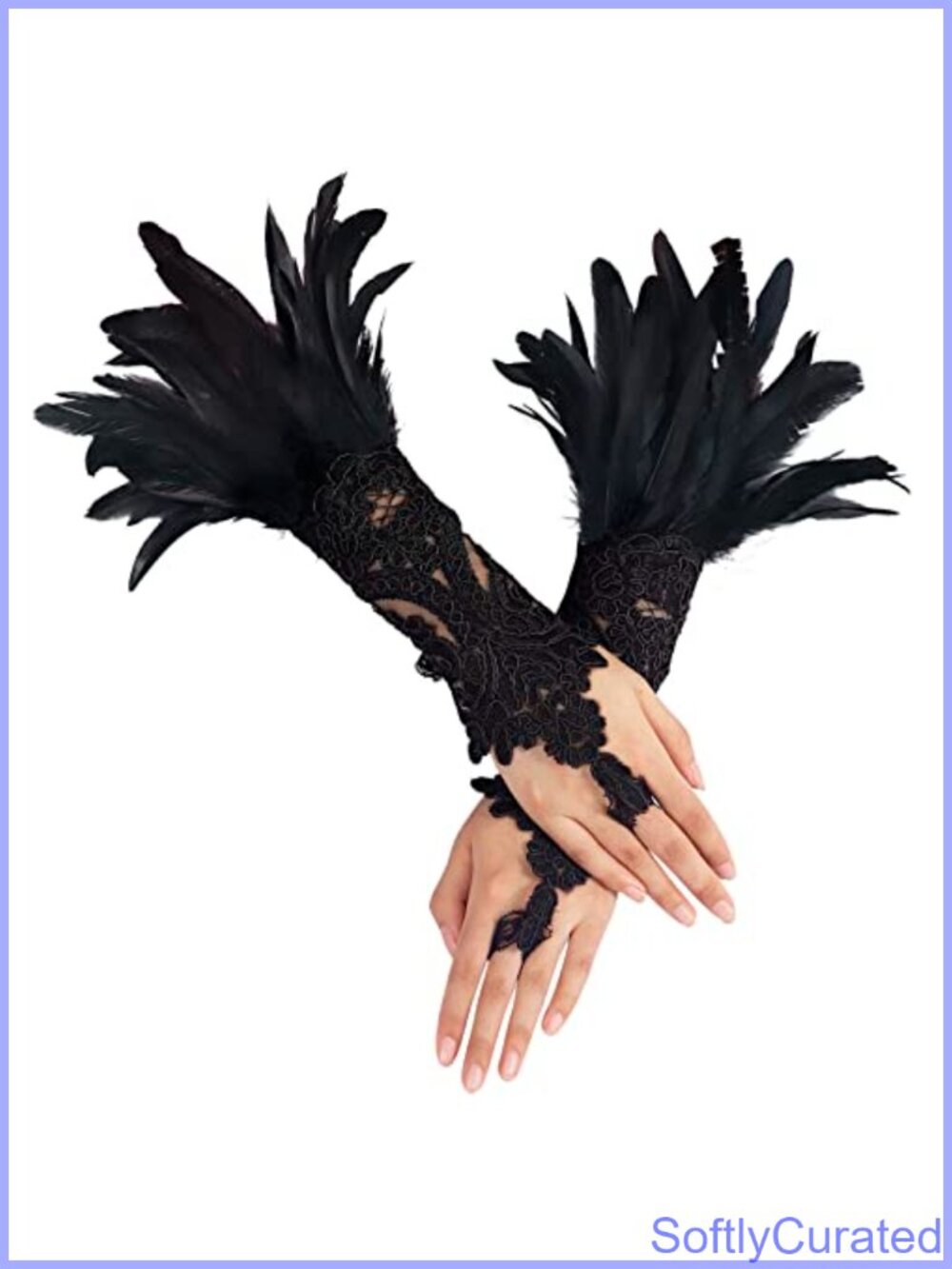 Gothic Lace Feather Fingerless Gloves Long Sleeve Wrist Cuffs Costume Accessory